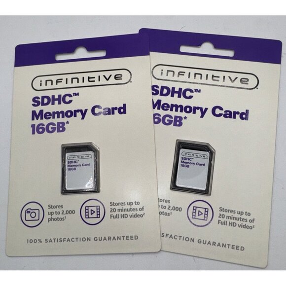 Lot of 2 Infinitive SDHC Memory Card 16 GB For Cameras PCs And Mac Computers New - Picture 1 of 4